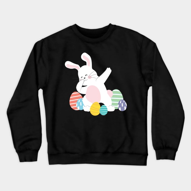 Dabbing Easter Bunny Colorful Easter Egg Crewneck Sweatshirt by BUBLTEES
